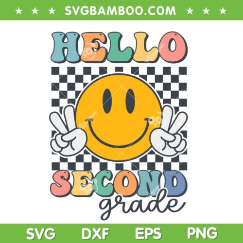 Hello Second Grade Retro Smile SVG PNG, Team 2nd Grade Groovy SVG, 2nd Grade Back To School DXF SVG PNG EPS
