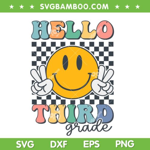 Hello Third Grade Retro Smile SVG PNG, Team 3rd Grade Groovy SVG, Hello 3rd Grade DXF SVG PNG EPS