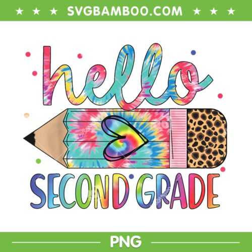Hello Second Grade Leopard Tie Dye PNG, Back To School Pencil Leopard PNG, Hello 2nd Grade PNG