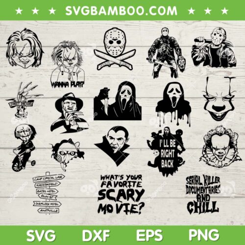 Horror Movie Characters SVG Bundle, Horror Movie Scary SVG Bundle, Scary Characters DXF SVG PNG EPS