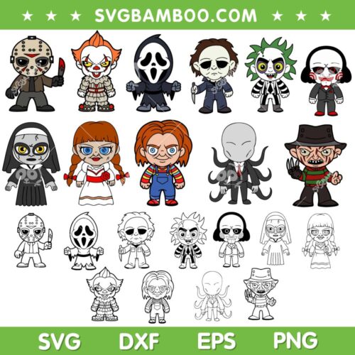 Horror Movie Chibi SVG Bundle, Chibi Horror Characters SVG Bundle, Halloween Horror DXF SVG PNG EPS
