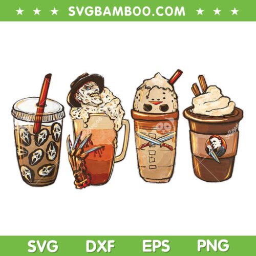 Horror Movie Coffee Halloween SVG PNG, Ghostface Freddy Jason Myers Coffee Latte SVG, Halloween Coffee DXF SVG PNG EPS