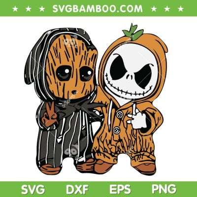Jack Skellington And Baby Groot SVG PNG, Halloween Chibi Jack And Groot Friends SVG, Jack Skellington DXF SVG PNG EPS Jack Skellington And Baby Groot SVG PNG, Halloween Chibi Jack And Groot Friends SVG, Jack Skellington DXF SVG PNG EPS