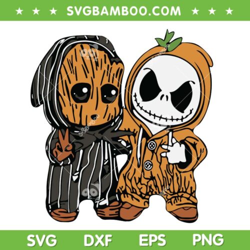 Jack Skellington And Baby Groot SVG PNG, Halloween Chibi Jack And Groot Friends SVG, Jack Skellington DXF SVG PNG EPS