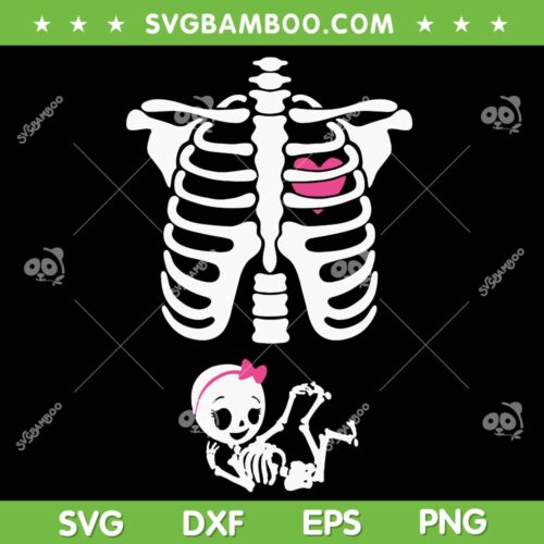 Maternity Baby Girl Skeleton SVG PNG, Halloween Pregnancy Bump SVG, Baby Skeleton DXF SVG PNG EPS
