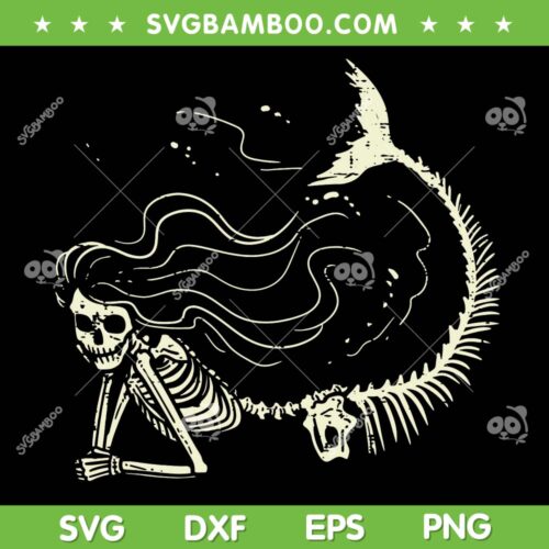 Mermaid Skeleton Halloween SVG PNG, Dead Skull Mermaid Zombie SVG, Mermaid Skeleton DXF SVG PNG EPS