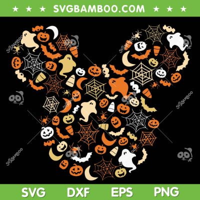 Mickey Mouse Halloween SVG PNG, Disney Mouse Ghosts Pumpkins Spiders SVG, Cute Halloween DXF SVG PNG EPS
