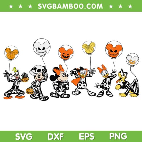 Mickey And Friends Skeleton Halloween SVG PNG, Disney Friends Horror SVG, Disney Horror Movie DXF SVG PNG EPS
