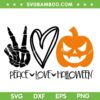 Peace Love Halloween SVG PNG, Skeleton Hand Heart Pumpkin SVG, Pumpkin Halloween DXF SVG PNG EPS