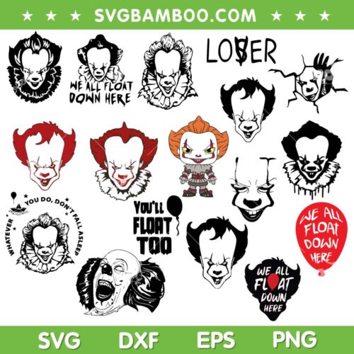 Pennywise SVG Bundle, IT Halloween Horror SVG Bundle, Pennywise Face DXF SVG PNG EPS