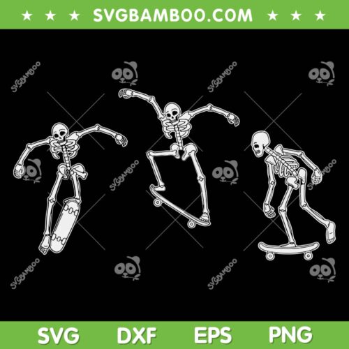 Skateboarding Skeletons SVG PNG, Skeleton Skater Halloween SVG, Skeleton Skate DXF SVG PNG EPS