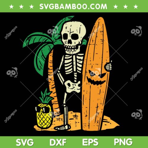 Skeleton Hawaii Surfer SVG PNG, Halloween Skeleton Beach SVG, Surfer Skeleton DXF SVG PNG EPS