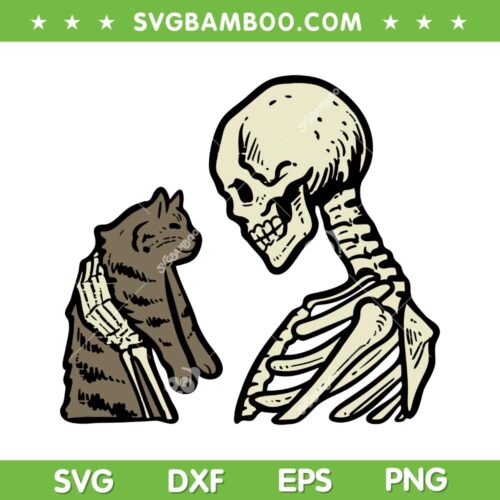 Skeleton Holding Cat SVG PNG, Halloween Skull Cat Lover SVG, Cat And Skeleton DXF SVG PNG EPS
