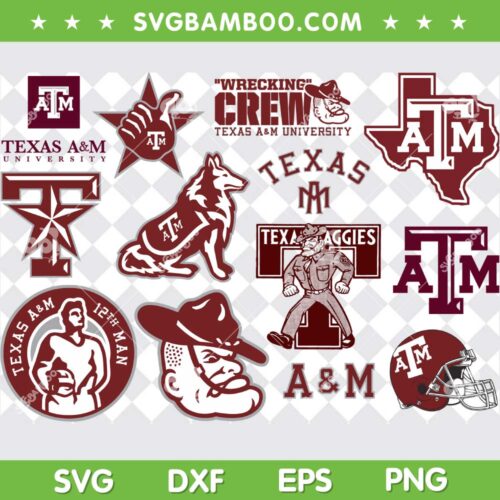 Texas AM Aggies SVG Bundle, Texas AM University SVG Bundle, Football Logo DXF SVG PNG EPS