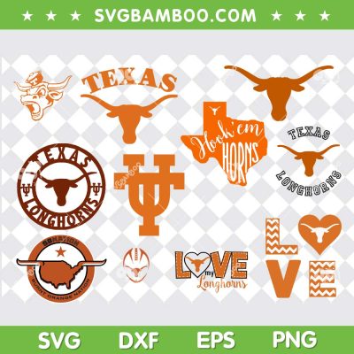 Texas Longhorns SVG Bundle, Texas Longhorns NCAA SVG Bundle, Sport Logo DXF SVG PNG EPS
