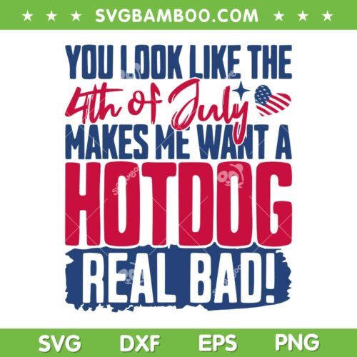 You Look Like The 4th Of July SVG PNG, Makes Me Want A Hot Dog SVG, Patriotic Quote DXF SVG PNG EPS