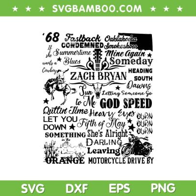 Zach Bryan Tour 2023 SVG PNG, Tracklist Zach Bryan SVG, Country Music Wester Song DXF SVG PNG EPS