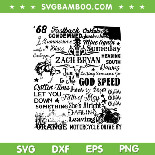 Zach Bryan Tour 2023 SVG PNG, Tracklist Zach Bryan SVG, Country Music Wester Song DXF SVG PNG EPS
