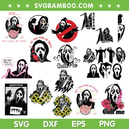 Ghostface SVG Bundle, Halloween Horror Movies Ghost Face SVG Bundle, Ghostface Call Me DXF SVG PNG EPS