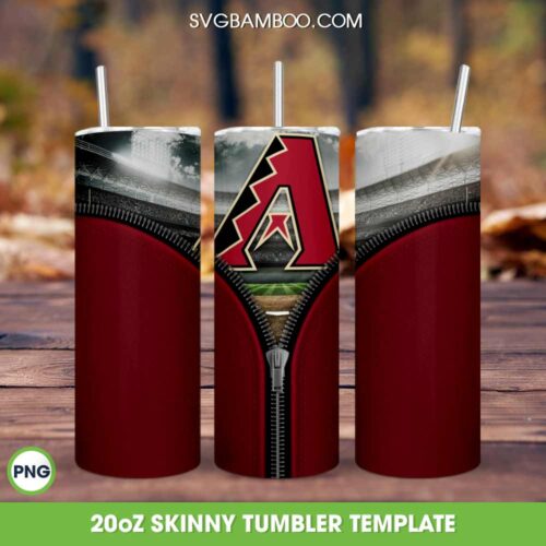 Arizona Diamondbacks Zipper Tumbler Wrap PNG, MLB Baseball Teams 20oz Skinny Tumbler Template PNG, Diamondbacks Baseball Tumbler Template PNG