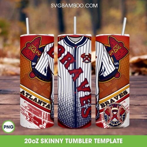 Atlanta Braves Jersey Tumbler Wrap PNG, MLB Atlanta Braves 20oz Skinny Tumbler Template PNG, Braves Baseball Tumbler Template PNG