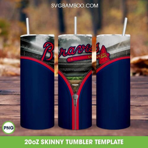 Atlanta Braves Zipper Tumbler Wrap PNG, MLB Atlanta Braves 20oz Skinny Tumbler Template PNG, Baseball Logo Tumbler Template PNG