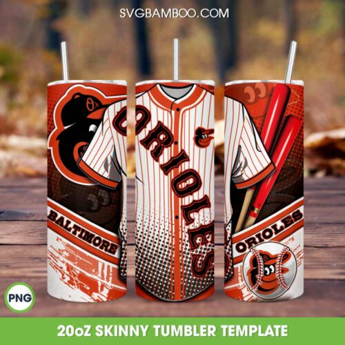Baltimore Orioles Jersey Tumbler Wrap PNG, Orioles Baseball 20oz Skinny Tumbler Template PNG, MLB Logo Tumbler Template PNG