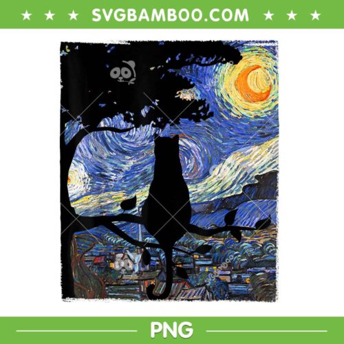 Cat Starry Night PNG, Cat Van Gogh PNG, Starry Night Van Gogh PNG