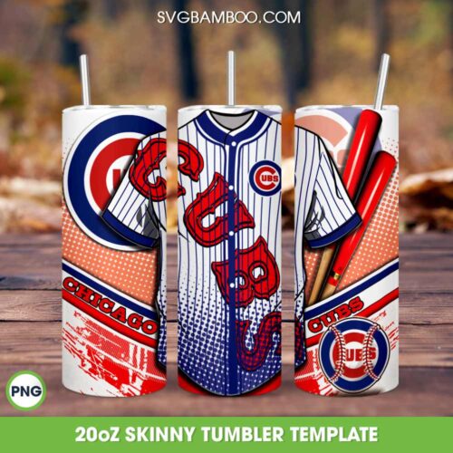 Chicago Cubs Jersey Tumbler Wrap PNG, Chicago Cubs Baseball 20oz Skinny Tumbler Template PNG, MLB Teams Tumbler Template PNG