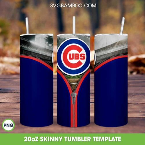 Chicago Cubs Zipper Tumbler Wrap PNG, Chicago Cubs Logo 20oz Skinny Tumbler Template PNG, Cubs Baseball Tumbler Template PNG