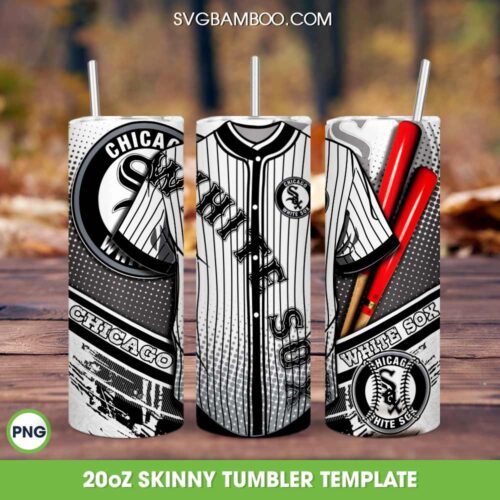 Chicago White Sox Jersey Tumbler Wrap PNG, White Sox Logo 20oz Skinny Tumbler Template PNG, MLB Baseball Teams Tumbler Template PNG