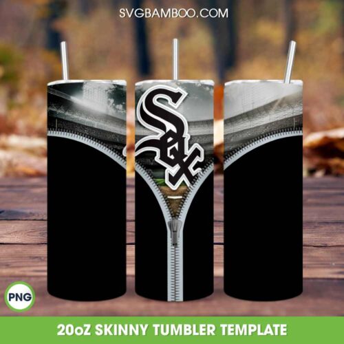 Chicago White Sox Zipper Tumbler Wrap PNG, MLB Chicago White Sox 20oz Skinny Tumbler Template PNG, Baseball Logo Tumbler Template PNG