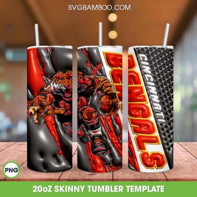 Cincinnati Bengals 3D Inflated Tumbler Wrap PNG, Bengals Mascot 20oz Skinny Tumbler, Bengals Football Tumbler Template PNG Cincinnati Bengals 3D Inflated Tumbler Wrap PNG, Bengals Mascot 20oz Skinny Tumbler, Bengals Football Tumbler Template PNG