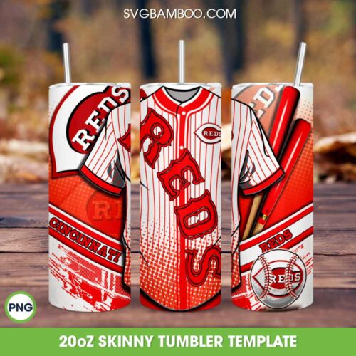 Cincinnati Reds Jersey Tumbler Wrap PNG, MLB Baseball Logo 20oz Skinny Tumbler Template PNG, Jersey Baseball Tumbler Template PNG
