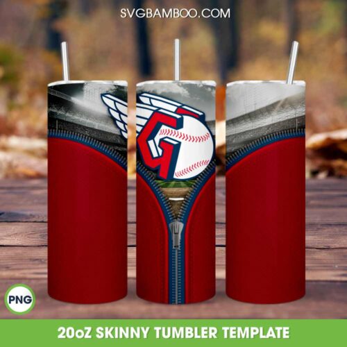 Cleveland Guardians Zipper Tumbler Wrap PNG, Guardians Baseball 20oz Skinny Tumbler Template PNG, Sports Logo Tumbler Template PNG