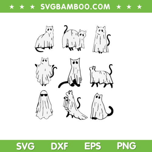 Cute Ghost Cat SVG PNG, Funny Halloween Cat SVG, Halloween Ghost Cat DXF SVG PNG EPS