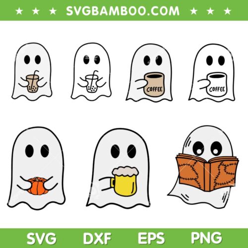 Cute Ghost Coffee Halloween SVG Bundle, Little Ghost Ice Coffee SVG Bundle, Drink Halloween DXF SVG PNG EPS
