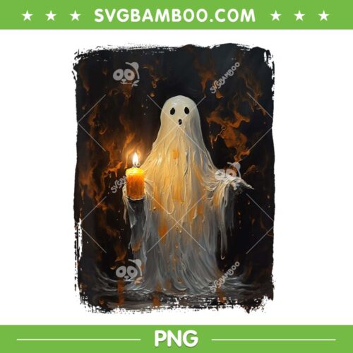 Cute Ghost Holding Candle PNG, Funny Ghost Halloween Gothic Vintage PNG, Cute Cartoon Ghost PNG