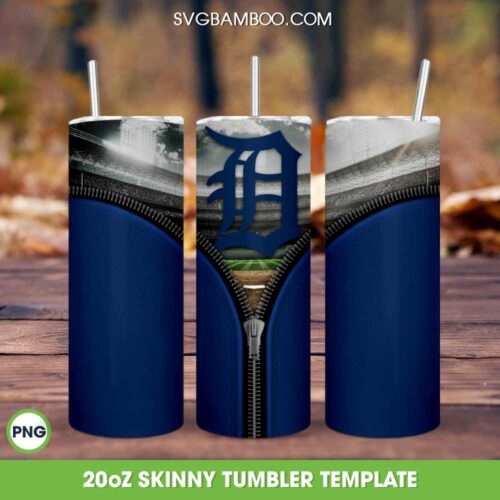 Detroit Tigers Zipper Tumbler Wrap PNG, Detroit Tigers Baseball 20oz Skinny Tumbler Template PNG, MLB Team Tumbler Template PNG
