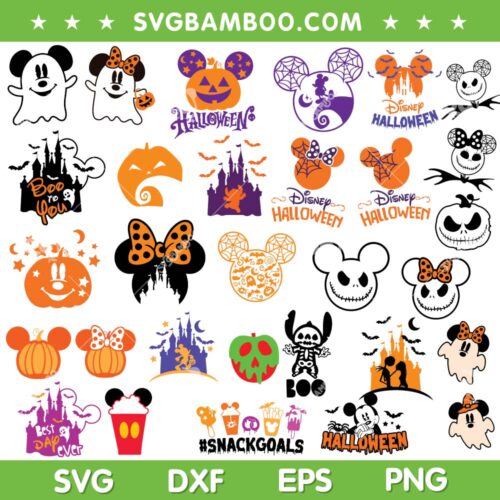 Disney Mickey Minnie Halloween SVG Bundle, Disney Mouse Halloween Spooky Bundle SVG, Mickey Halloween DXF SVG PNG EPS