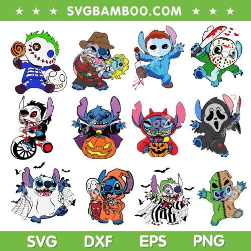 Disney Stitch Halloween SVG Bundle, Lilo And Stitch Horror Movie SVG Bundle, Stitch Skeleton DXF SVG PNG EPS