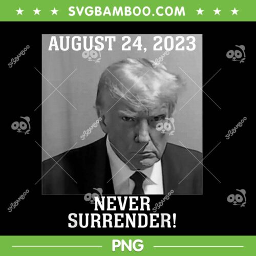 Donald Trump Mug Shot August 24 2023 PNG, Free Trump PNG, Never Surrender PNG