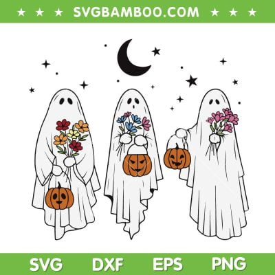 Floral Ghost Halloween SVG PNG, Funny Halloween Ghost SVG, Cute Ghost DXF SVG PNG EPS