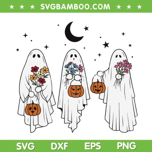 Floral Ghost Halloween SVG PNG, Funny Halloween Ghost SVG, Cute Ghost DXF SVG PNG EPS