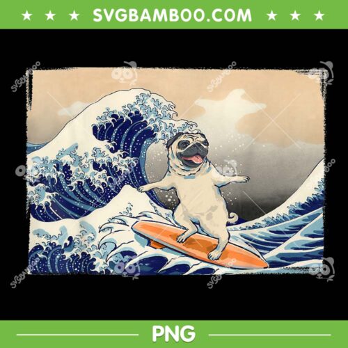 Funny Pug Surfing PNG, Pug Humor PNG, Pug Life Dog PNG, Summer Dog PNG