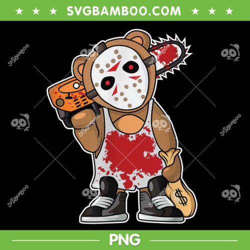 Gangster Bear Horror Movie PNG, Monster Bear Jason Voorhees PNG, Halloween Character PNG