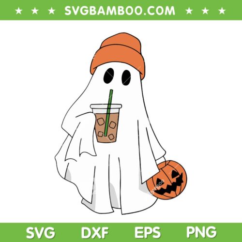Ghost Drinking Coffee SVG PNG, Funny Ghost Ice Coffee Halloween SVG, Cute Ghost Coffee DXF SVG PNG EPS