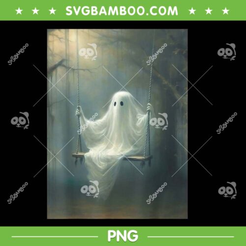 Ghost Swing In The Forest Gothic PNG, Vintage Halloween Ghost Costume PNG, Ghost On Swing PNG