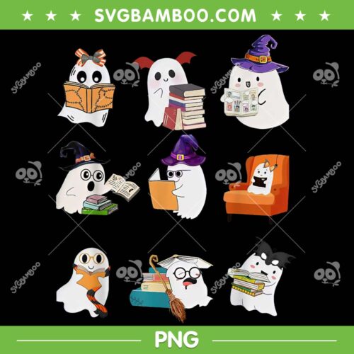 Ghosts Reading Books PNG, Teacher Halloween Librarian PNG, Ghosts And Books PNG