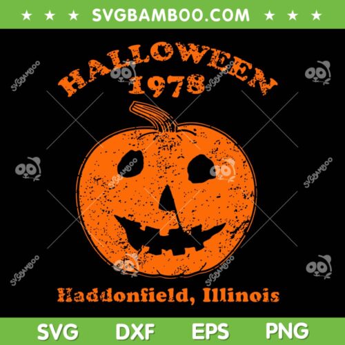 Halloween 1978 Haddonfield Illinois SVG PNG, Pumpkin Michael Myers SVG, Retro Halloween Pumpkin DXF SVG PNG EPS